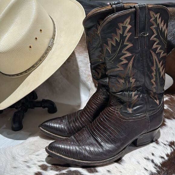 Vintage‎ Justin Boots Leather & Tegu Lizard Skin registered 09036 T1